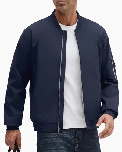 Miniatura 17 de Polu Chaquetas bomber para hombre con bolsillos, chaquetas cortavientos ligeras, cremallera de 2 vías, abrigo casual de negocios para otoño e