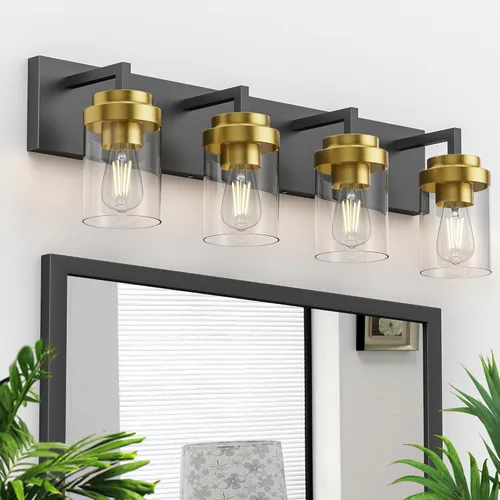 Miniatura 25 de Juego de 2 apliques de pared negros mate, con pantalla de cristal transparente, lámpara de montaje en pared para dormitorio, espejo y sala de estar