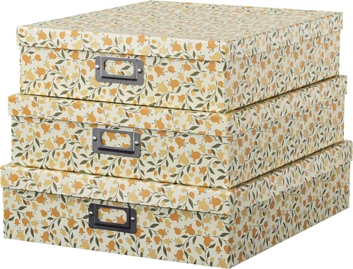 Soul & Lane Cajas de almacenamiento decorativas de cartón con tapas, juego de 3 cajas de almacenamiento de fotos florales para decoración del hogar