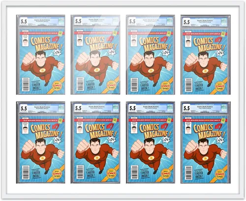 Miniatura 2 de Marco de cómic con paspartú para 8 CGC, CBCS o PGX Graded Comics - Marco de cómic blanco para cómics de 8.125 x 13 pulgadas Marco blanco