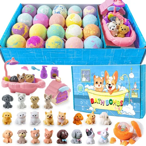 Bombas de baño para niños con sorpresa en el interior para niñas y niños pequeños, paquete de 20 bombas de baño orgánicas para niños con sorpresa en