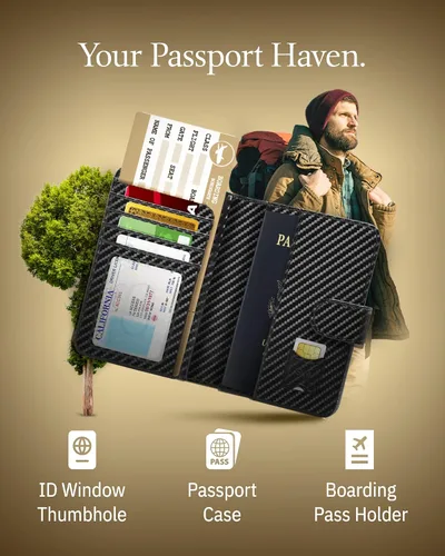 Miniatura 9 de Funda para pasaporte con bloqueo RFID, funda de cuero hecha a mano para pasaporte, organizador de documentos de viaje para hombres y mujeres, Azul