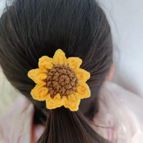 Miniatura 5 de Juego de 2 unidades de gomas para el pelo para niñas, hechas a mano de algodón, con diseño de girasol, flores amarillas elásticas, encantadores