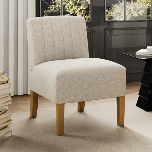 Silla decorativa sin brazos para dormitorio, moderna silla de tocador con patas de madera maciza, cómoda silla tapizada para dormitorio, silla de