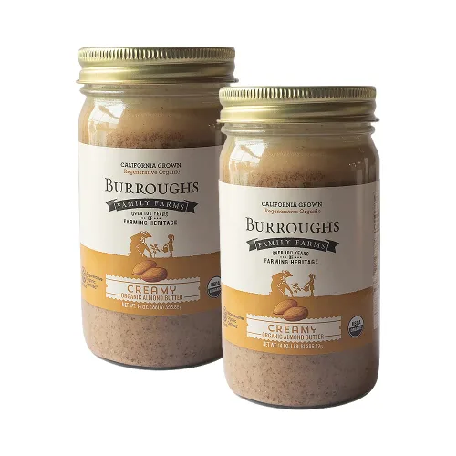 Burroughs Family Farms Regenerative - Mantequilla de almendras cremosa orgánica, mantequilla de almendras tostadas con 0% de sodio y colesterol,
