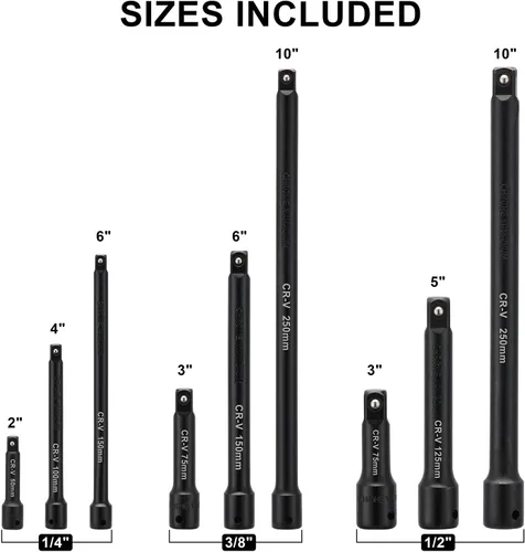 Miniatura 3 de Mayouko Juego de barras de extensión de 1/4", 3/8", 1/2", CR-V, 9 barras de extensión de enchufe para áreas estrechas y profundas