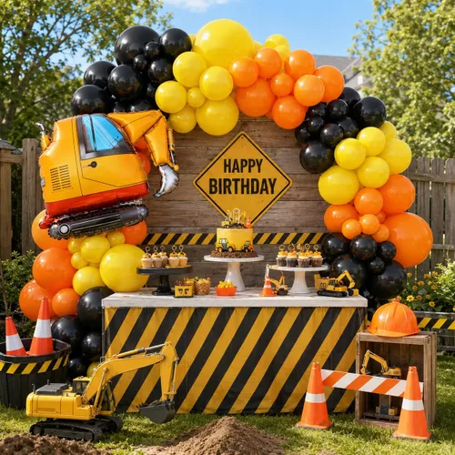Miniatura 6 de Kit de guirnalda de globos de fiesta de construcción, suministros de fiesta de cumpleaños de construcción, guirnalda de globos naranja, negro