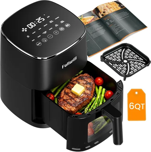 Miniatura 9 de Fullwill Freidora de aire 6QT con ventana visible, cesta antiadherente y apta para lavavajillas, freidora de aire multifunción 12 en 1, asar, Negro