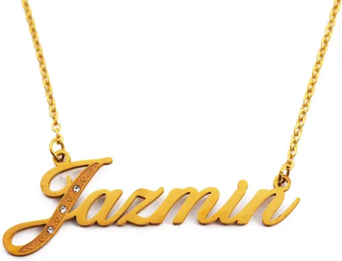 Kigu Jazmin - Collar con nombre personalizado, cristales chapados en oro, joyería de regalo para mujeres, novia, madre, hermana, amiga, Metal,