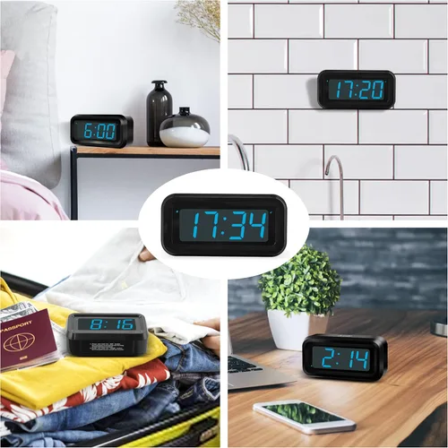 Miniatura 7 de KWANWA Reloj Despertador, Reloj Digital, Pantalla Constantemente de Dígitos LED Azules de 1.2'', Funciona con Baterías, Repetición, Reloj de Pared