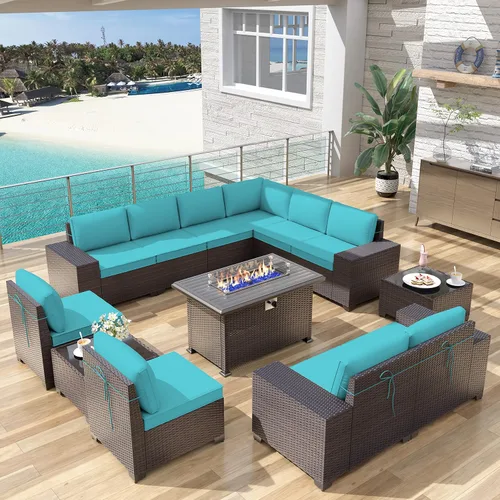 Miniatura 37 de Kurapika juego de muebles de patio 4 piezas de mimbre al aire libre, sillas de ratán, juego informal con mesa de café, juego de bistró con mecedora