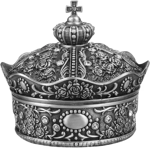 Joyero creativo de estilo vintage, de aleación de metal con forma de corona, ideal para anillos, joyas pequeñas y como regalo de Navidad o