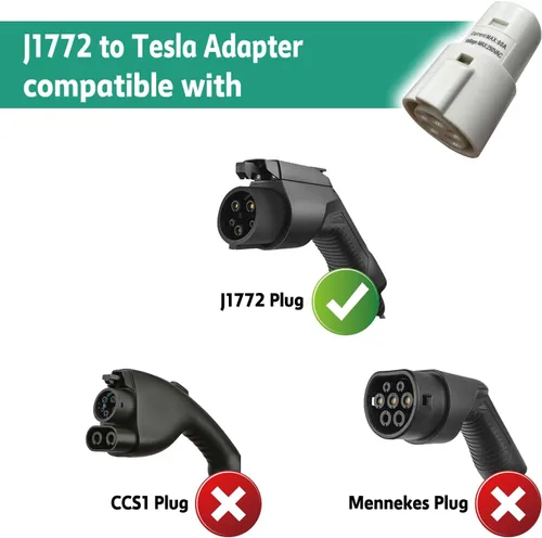 Miniatura 4 de Adaptador de carga J1772 a Tesla compatible con adaptador de cargador SAE J1772 EV a accesorios Tesla Model 3, Y, S, X (blanco)
