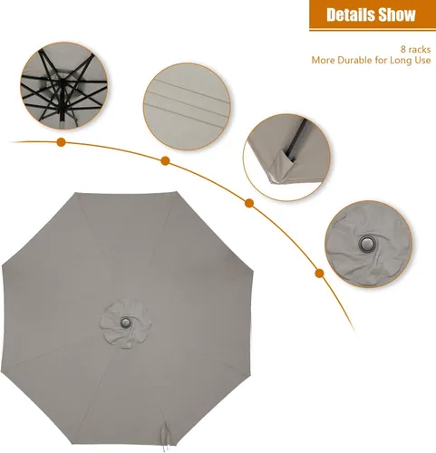 Miniatura 5 de MONDAWE Sombrilla de patio al aire libre de 9 pies con botón de inclinación y manivela, sombrilla redonda de aluminio con 8 varillas resistentes