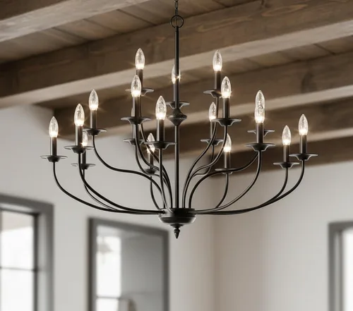 Miniatura 10 de Maxax Candelabro de Campo Francés, Candelabro de Granja Blanco Antiguo de 2 Niveles y 9 Luces, Accesorios de Lámpara Colgante de Vela Rústica de 31