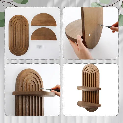 Miniatura 4 de Wenqik 2 Piezas Estante de Pared Boho Arco Iris Estante Flotante de Madera Soporte Colgante Bohemio de Mediados de Siglo Doble Vintage Montaje