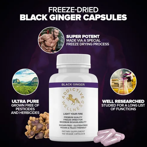Miniatura 3 de Addictive Wellness Cápsulas de jengibre negro (Kaempferia Parviflora) Suplemento de espectro completo liofilizado para apoyo de energía