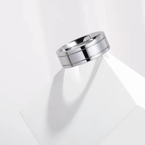 Miniatura 40 de King Will Anillo de boda de carburo de tungsteno para hombre con diseño de ranura, 6/7/0.315 in de ancho, acabado cepillado/pulido para hombre