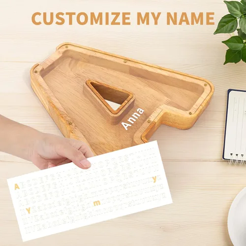 Miniatura 4 de WOOD CITY Alcancía con letras para adultos, niños y niñas, de madera de 9 pulgadas, caja de dinero personalizada, nombre personalizado, regalo