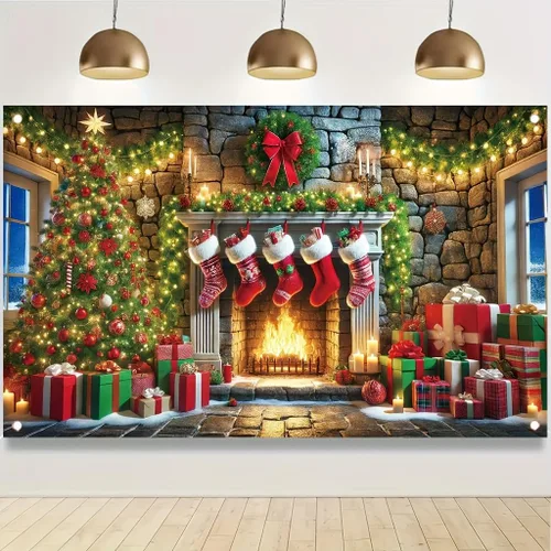 Miniatura 7 de Cartel de Feliz Navidad de 71 x 43 pulgadas, caja de regalo, adorno de árbol, decoración de fondo de fotografía para fiestas de invierno