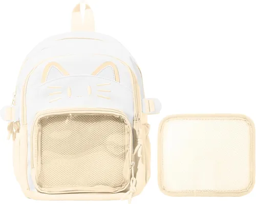 Miniatura 10 de Bolsa Kawaii Cat Ita, bolso con pines, bolsa con inserto, para uso diario y cosplay, nailon, Negro-blanco, Pequeño, Kawaii