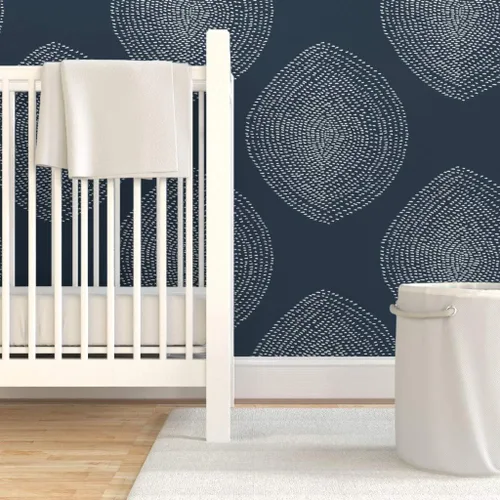 Miniatura 6 de Removable Wallpaper Swatch - Boho White Navy Dots Abstract Bohemian Custom Pre-Pasted Wallpaper by Spoonflower
