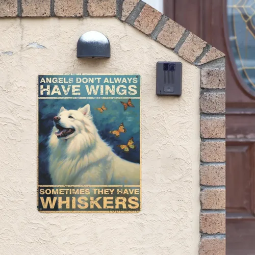 Miniatura 2 de Póster de pared vintage, placa de metal, ángeles no siempre tienen alas a veces tienen bigotes, póster de pared de metal samoyedo, placas de ángel