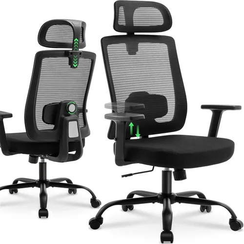 Miniatura 12 de Silla de oficina ergonómica de malla con reposacabezas, cómoda silla de escritorio para sentarse por mucho tiempo, silla de computadora transpirable