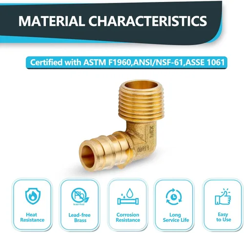Miniatura 3 de Codo NPT macho de 1/2 x 1/2 pulgadas, accesorios de expansión PEX-A, para accesorios de manguera de tubería PEX, ASTM F1960 (PEX1960097)