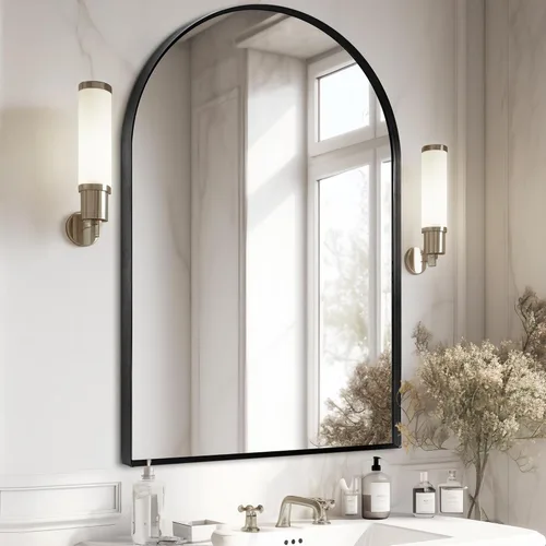 Miniatura 29 de Espejo de montaje en pared para baño, espejo rectangular de tocador rectangular con marco de metal negro cepillado (16 x 20 pulgadas, negro)