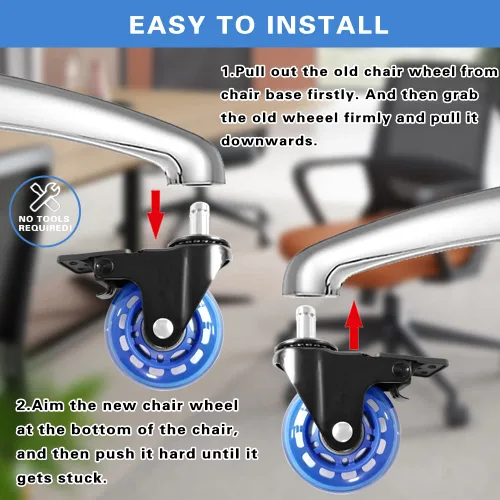 Miniatura 3 de Ruedas para silla de oficina con freno, ruedas de rodadura suave, ruedas resistentes, seguras para suelos de madera dura y alfombras, ruedas de goma