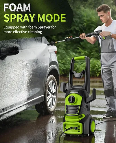 Miniatura 4 de Lavadora a presión eléctrica, 1700 PSI Max 1.3 GPM con 3 boquillas, lavadora de alta presión con cañón de espuma para automóvil, entrada, patios
