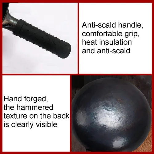 Miniatura 5 de Olla de hierro chino, woks de hierro multiusos, sartén para freír, forjado a mano sin revestimiento, olla antiadherente, wok, adecuado para estufas