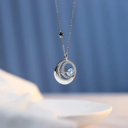 Miniatura 3 de FANCIME Collares de piedra natal para mujer, plata de ley 925, collar con colgante de luna y estrella, joyería fina, cumpleaños, aniversario, día
