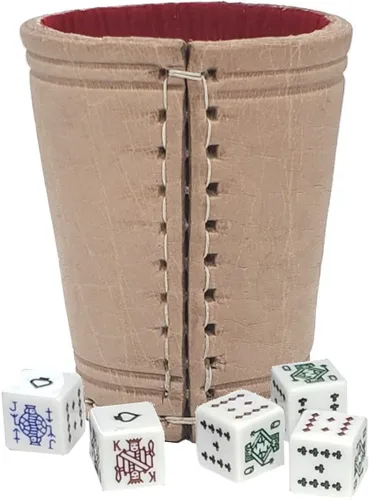 Miniatura 24 de Cyber-Deals - Taza compacta de cuero genuino para dados + dados con bolsa de almacenamiento de terciopelo negro