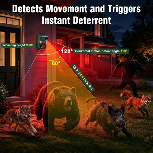 Miniatura 5 de ChunHee Alarma solar con sensor de movimiento para exteriores con control de 3 volúmenes y grabación de voz, alarma de ladridos de perro fuerte