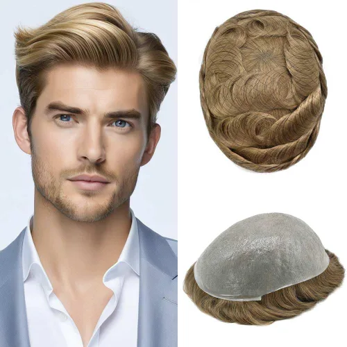 Miniatura 9 de Hombres Toupee Hair Thin Skin Men Human Hair Piece Men Toupee Cabello humano V-loop de aspecto natural Toupee Hombres Hairpiece Men Hair System
