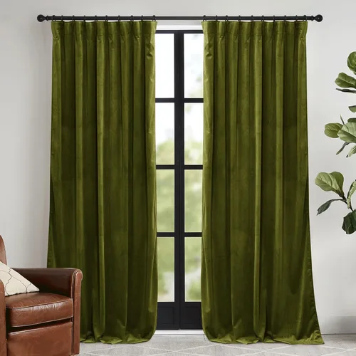 Miniatura 19 de RYB HOME Cortinas elegantes de terciopelo verde de 108 pulgadas de largo, bloqueo de luz, aislamiento térmico, elegantes cortinas de terciopelo