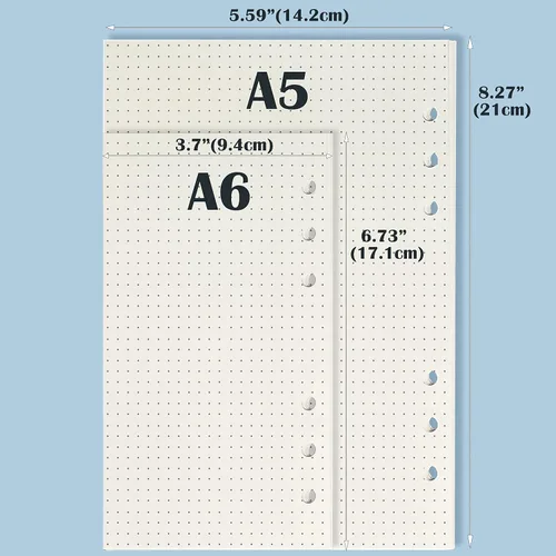 Miniatura 6 de Kit de papel de recarga A5, 160 páginas de inserciones para cuaderno Filofax de 6 agujeros JournalDot Line Grid en blanco, 100 GSM, con accesorios