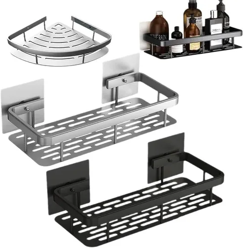 Organizador de ducha Soporte De Pared Para Almacenamiento De Champú Y Maquillaje, Accesorios De Baño Sin Perforación, Estante De Ducha Para WC Negro