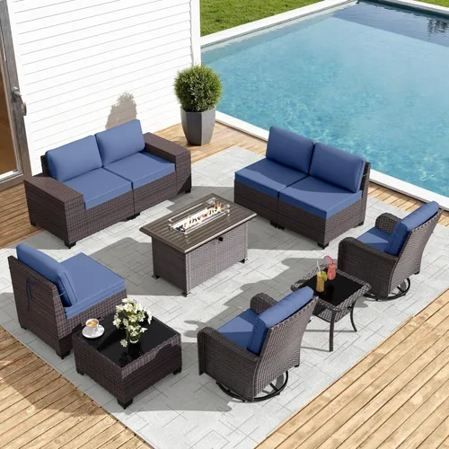 Miniatura 40 de Gotland Juego de muebles de patio de 8 piezas con mesa con fogón, muebles de ratán para exteriores para todo tipo de clima con respaldo alto de 2