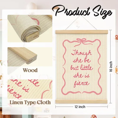 Miniatura 6 de Wheatwin Decoración de habitación de niñas, colgador de póster de madera para bebé, coqueta de lazo rosa, decoración de pared femenina de moda, 12 x