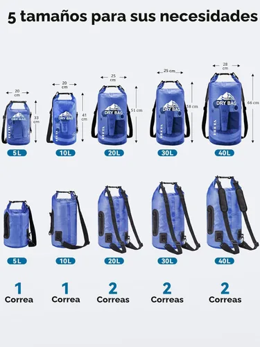 Miniatura 2 de HEETA Bolsa Seca Impermeable para Mujeres y Hombres, 5L/10L/20L/30L/40L Tapa Enrollable Bolsa de Almacenamiento Seca Ligera Mochila con Funda