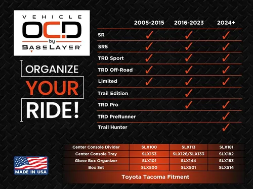 Miniatura 9 de Vehicle OCD - Divisor de consola central, bandeja y organizador de guantera para Toyota Tacoma (2005-2015) - Fabricado en Estados Unidos