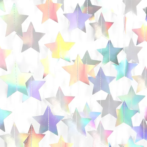 Miniatura 17 de Guirnalda de decoración de cumpleaños y graduación en negro y plata - 18.9 metros de serpentinas brillantes con purpurina y estrellas colgantes