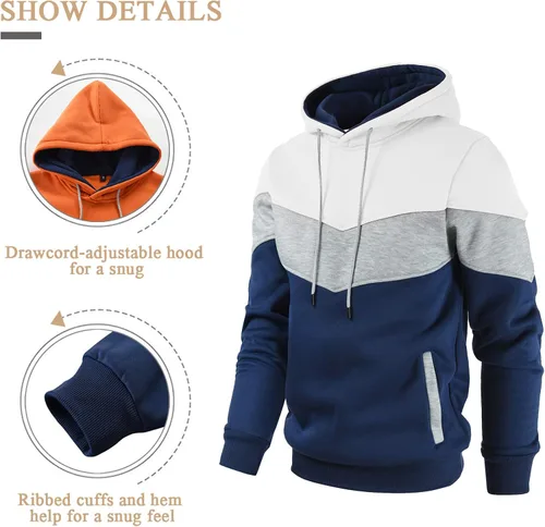Miniatura 4 de Gesean - Sudadera con capucha de manga larga para hombre diseño de bloque de color estilo casual con bolsillo