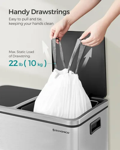 Miniatura 5 de SONGMICS Bolsas de basura con cordón, bolsas de basura para cocina, fáciles de arrancar, paquete sin caja, para botes de basura de 18 galones