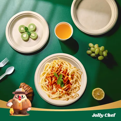 Miniatura 5 de JOLLY CHEF Platos compostables resistentes de 9 pulgadas [paquete de 300 unidades] Platos de papel natural desechables ecológicos, bagazo Marrón