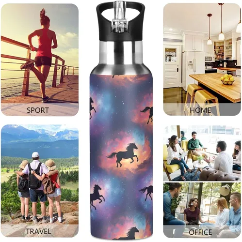 Miniatura 5 de Horses Vibrant Insulated Stainless Steel Water Bottle with Straw 20 Oz, BPA-Free Sports Water Bottle with Straw Leakproof Water Bottles