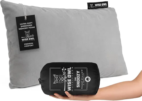 Wise Owl Outfitters - Almohada de camping - Almohada de espuma viscoelástica para viajes en avión, senderismo, mochilero y uso al aire libre - Gris